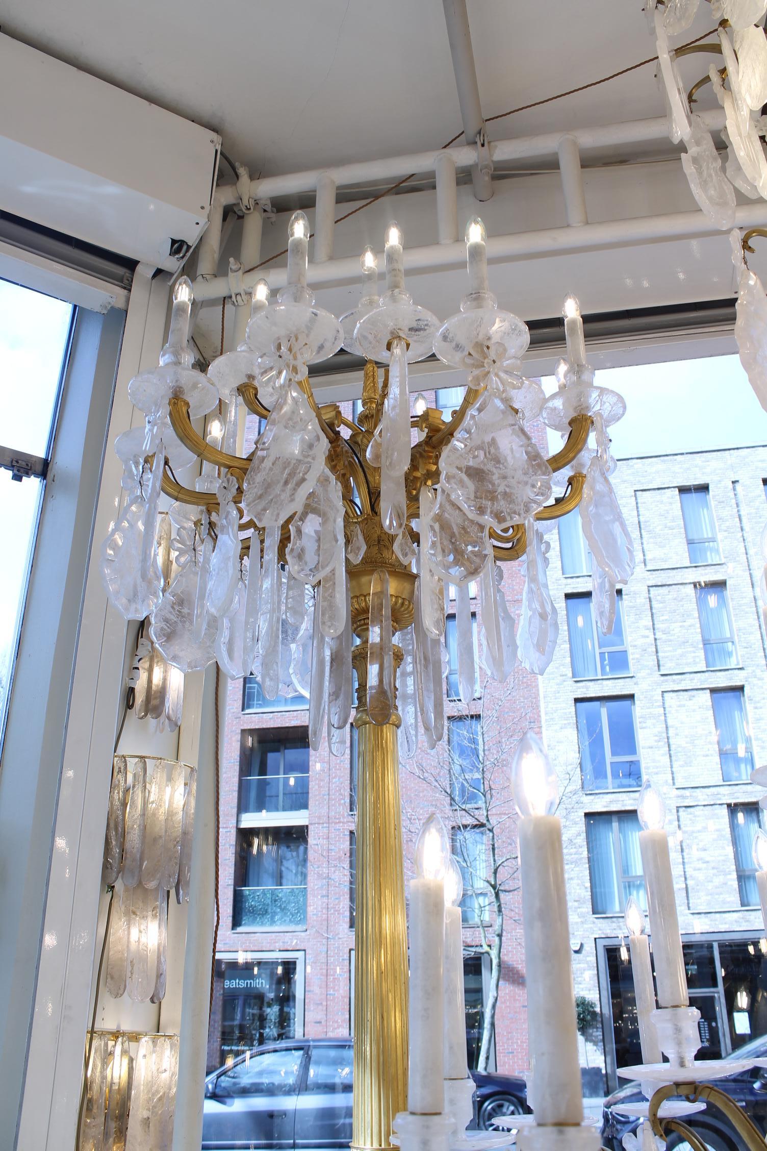 Unique  Important George Hoentschel French Rock Crystal & Gilt Bronze Chandelier For Sale 9