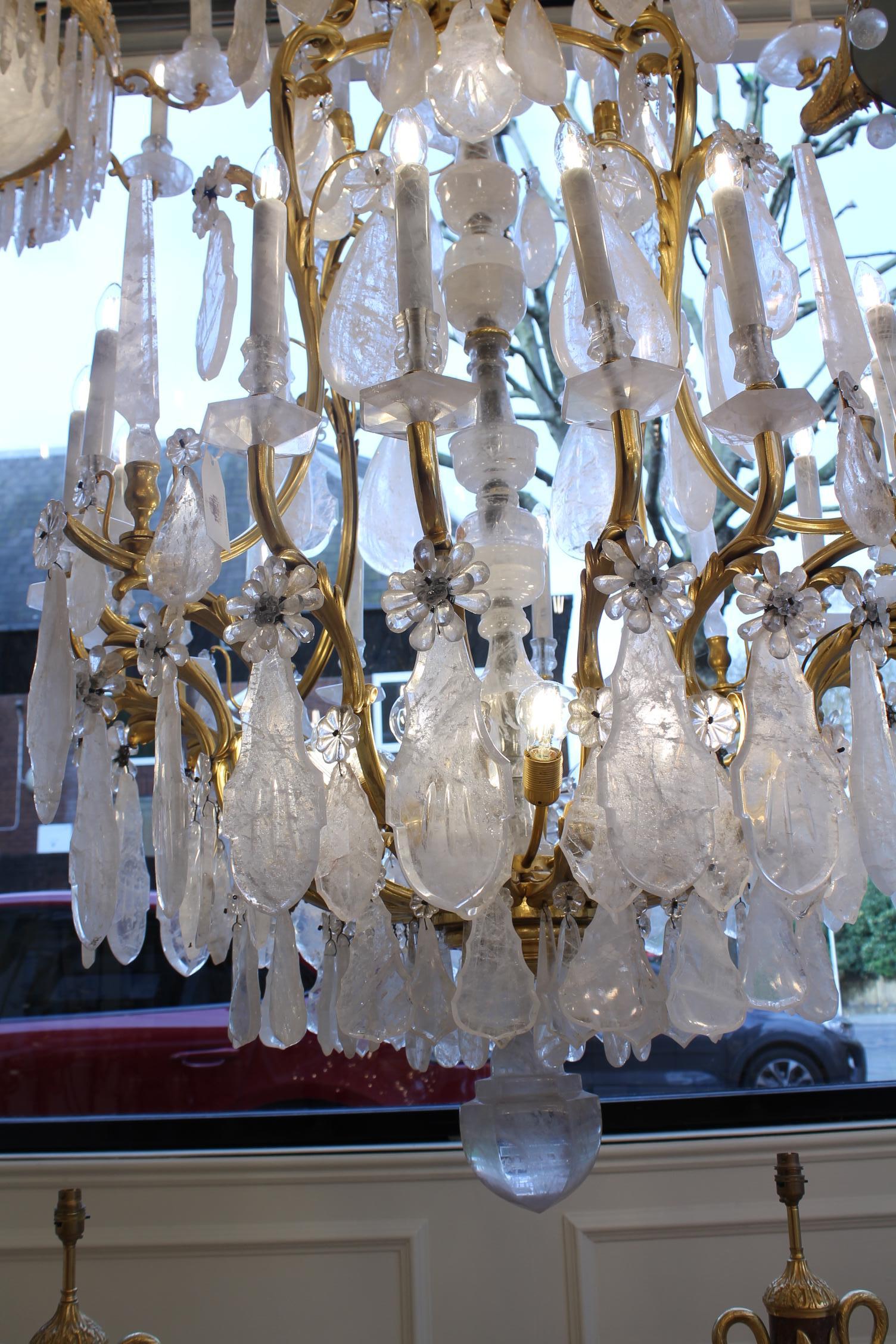 Unique  Important George Hoentschel French Rock Crystal & Gilt Bronze Chandelier For Sale 3