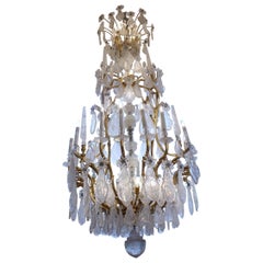 Unique en son genre  Important lustre français George Hoentschel en cristal de roche et bronze doré