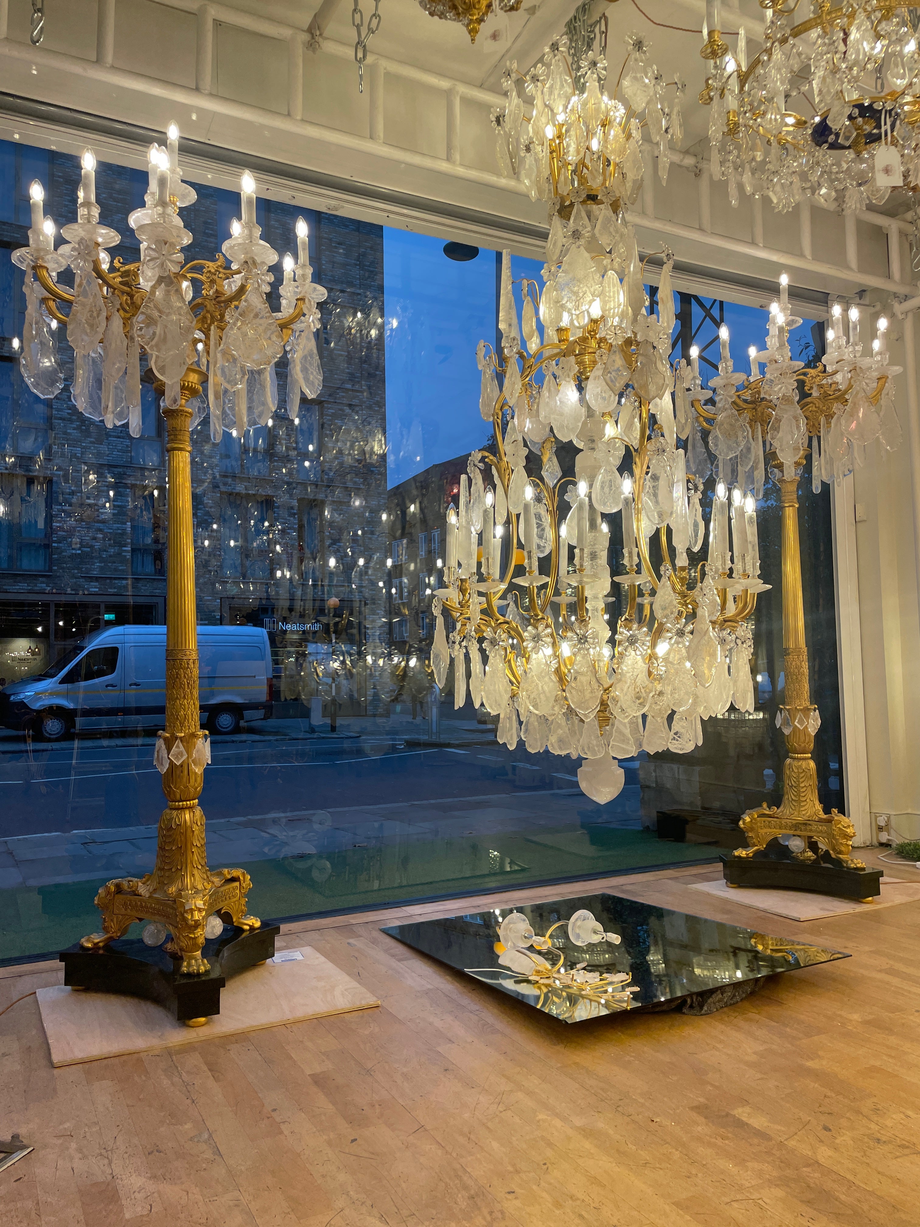 Unique  Important George Hoentschel French Rock Crystal & Gilt Bronze Chandelier