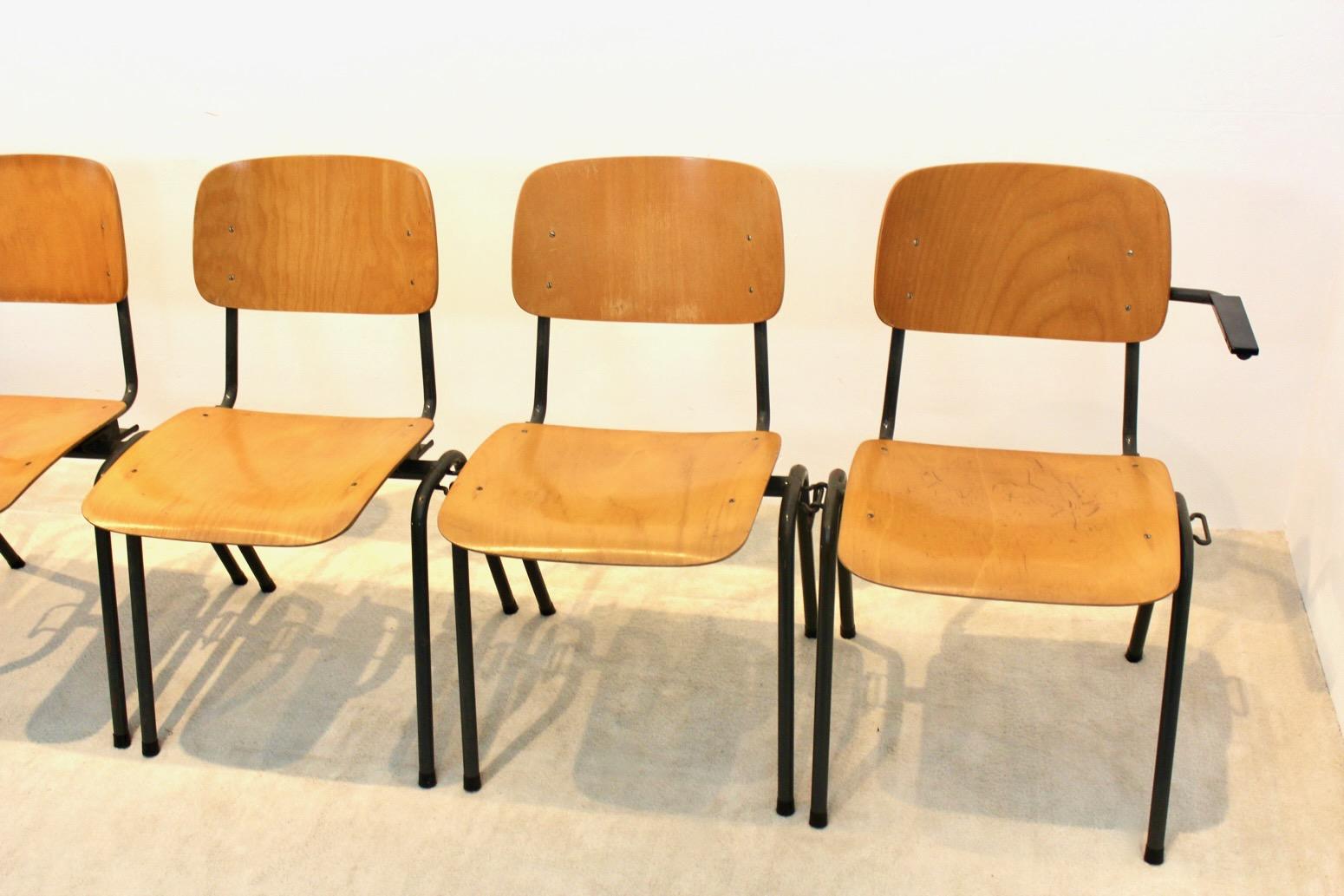 Steel Unique Industrial Plywood Stackable School Sofa Seat by Marko Holland, 1960s For Sale