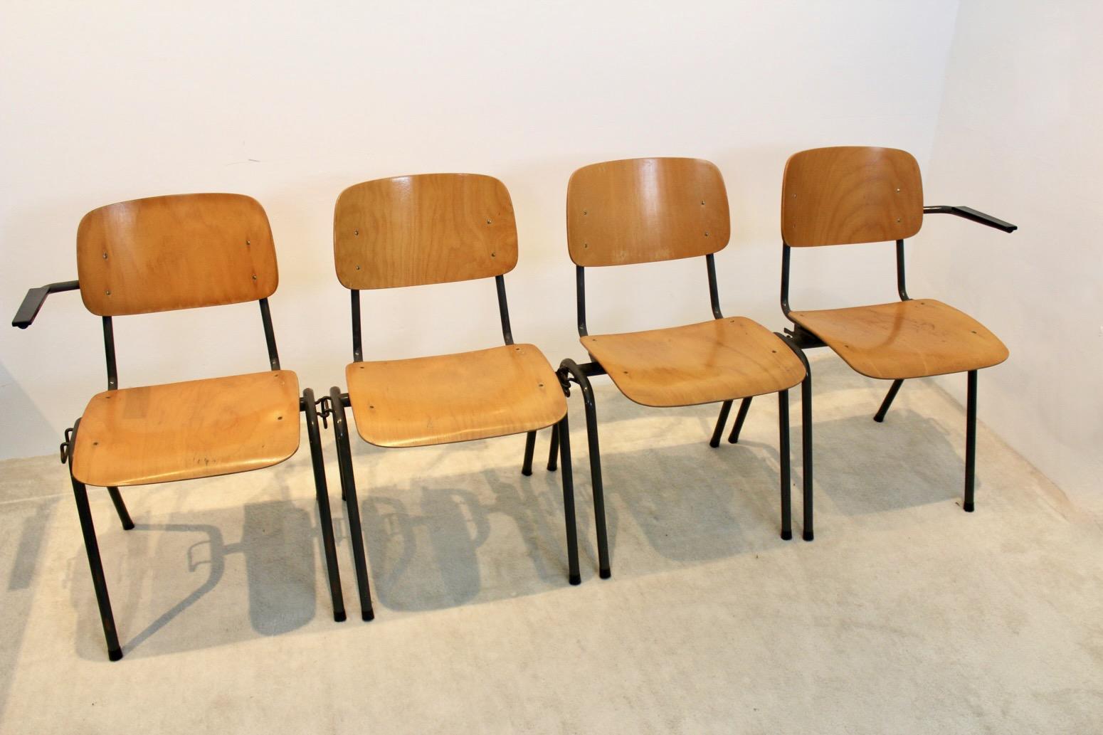 Unique Industrial Plywood Stackable School Sofa Seat by Marko Holland, 1960s For Sale 1