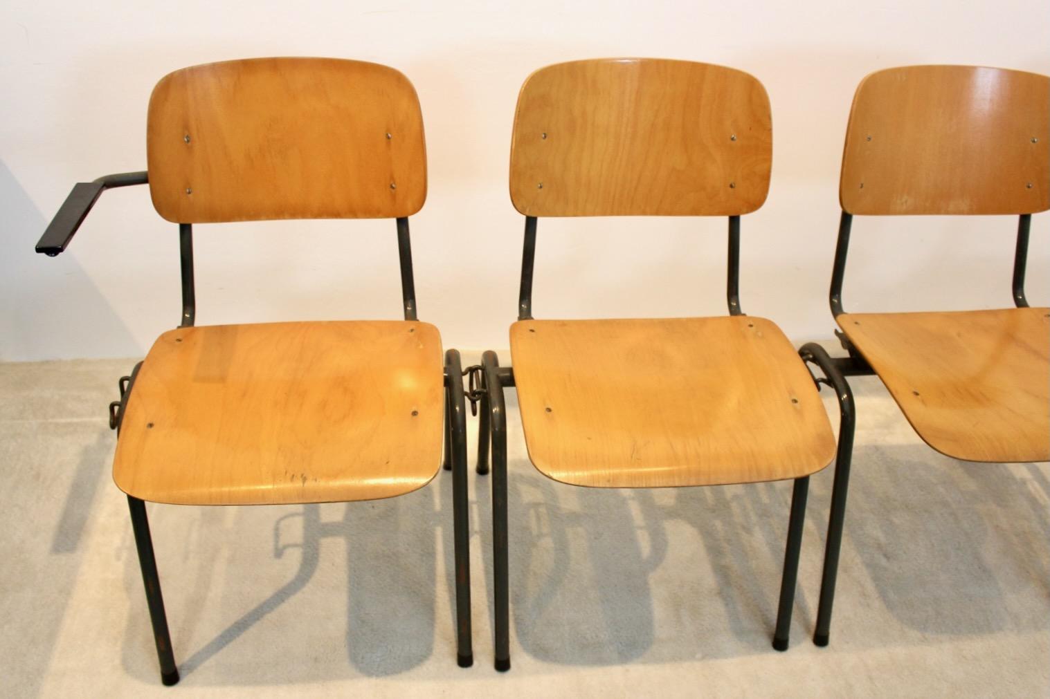Unique Industrial Plywood Stackable School Sofa Seat by Marko Holland, 1960s For Sale 2