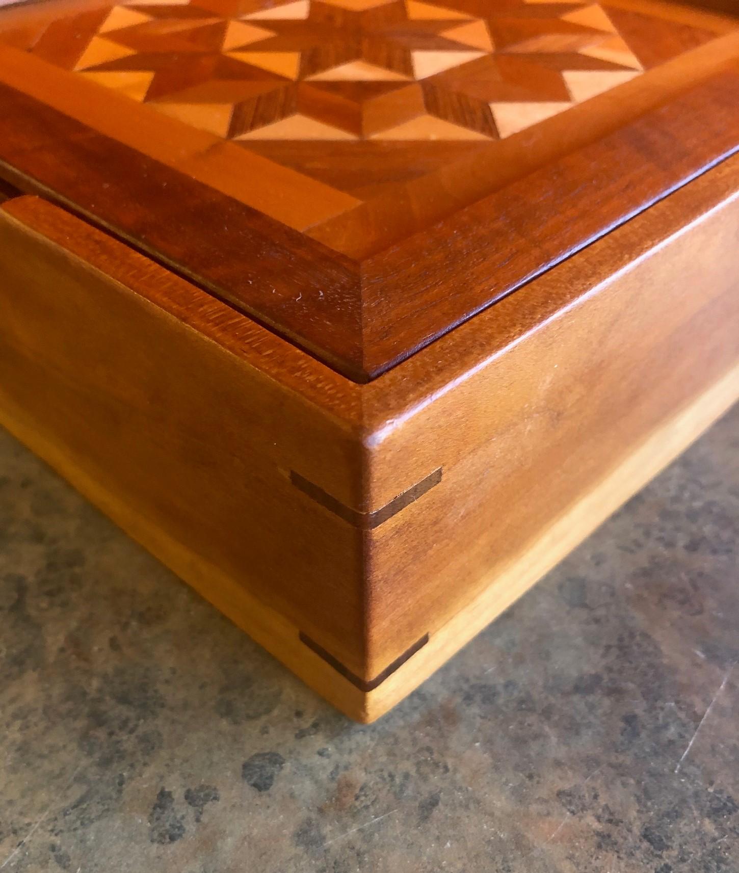 American Unique Inlaid Marquetry Mixed Wood Box For Sale