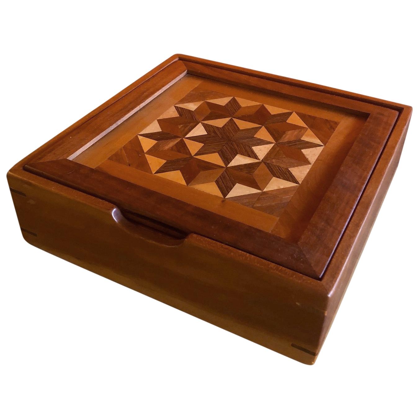 Unique Inlaid Marquetry Mixed Wood Box