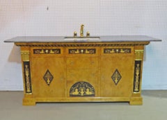 Unique Inlaid Neoclassical Style Sink Vanity with Marble Top Lapis Faucet