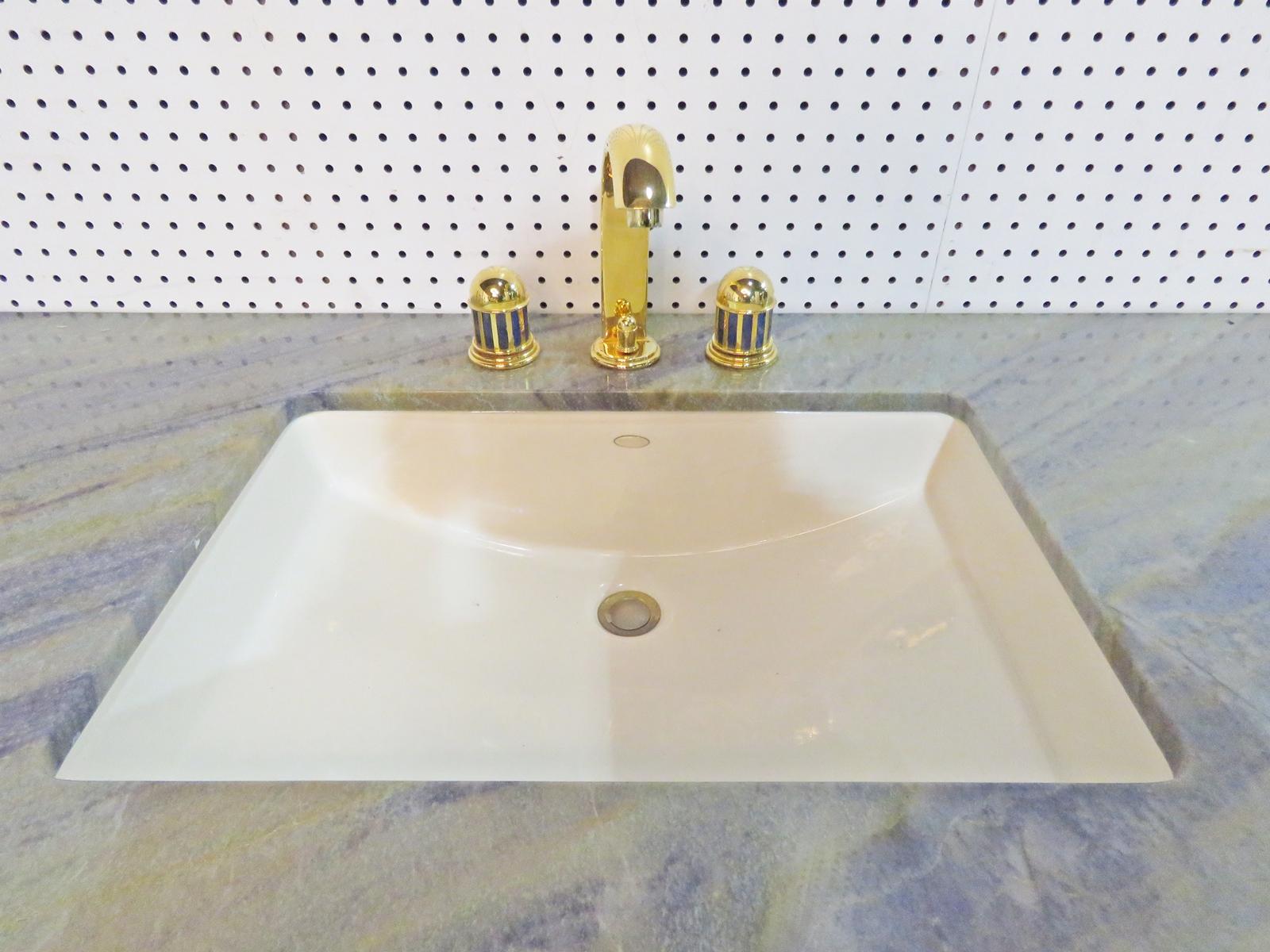 Late 20th Century Unique Inlaid Neoclassical Style Sink Vanity with Marble Top Lapis Faucet