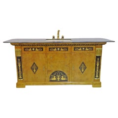 Unique Inlaid Neoclassical Style Sink Vanity with Marble Top Lapis Faucet