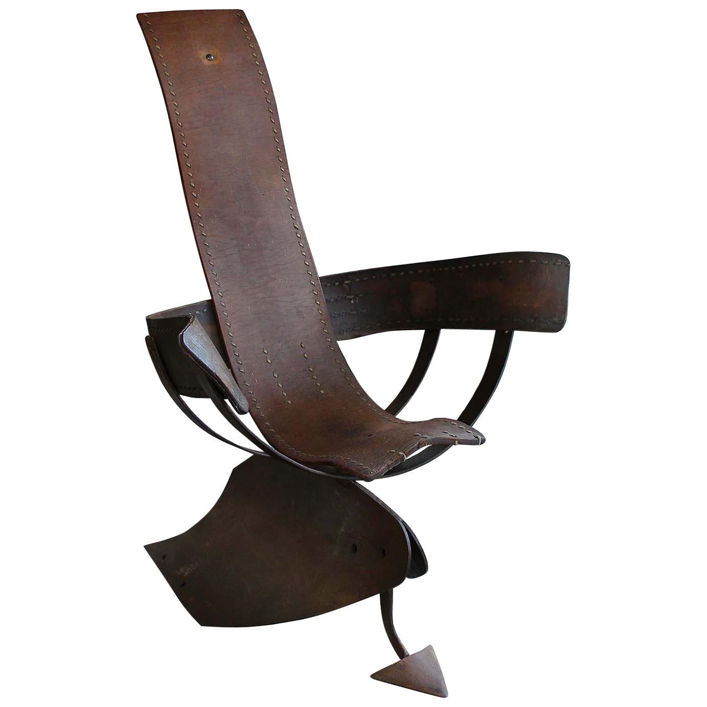 Unique Iron and Leather Art Armchair