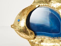 Unique Isabelle and Richard Faure Brass Blue Agate Stone Lamp 1970s