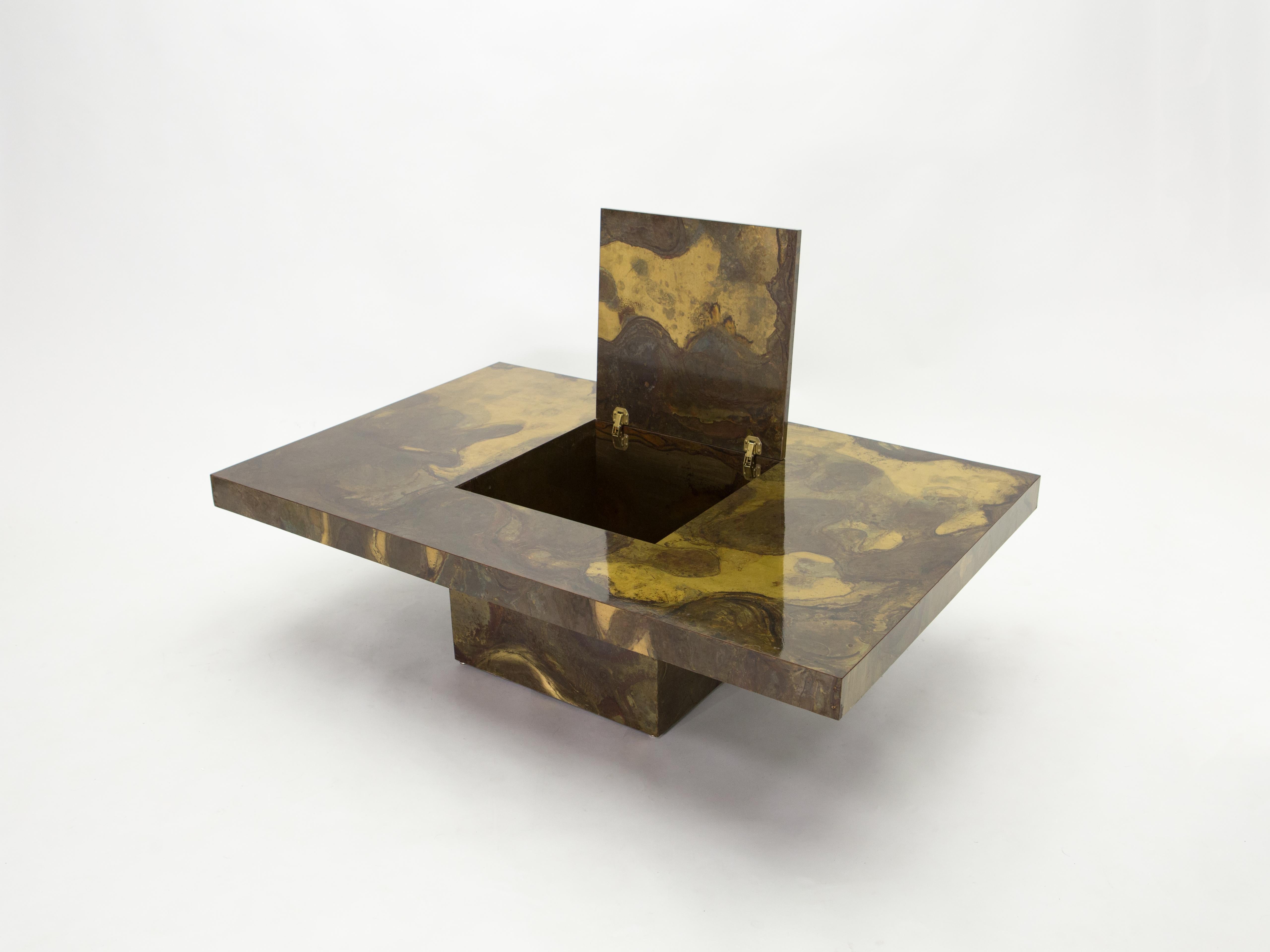 Mid-Century Modern Unique Isabelle and Richard Faure Brass Coffee Table, 1970s For Sale