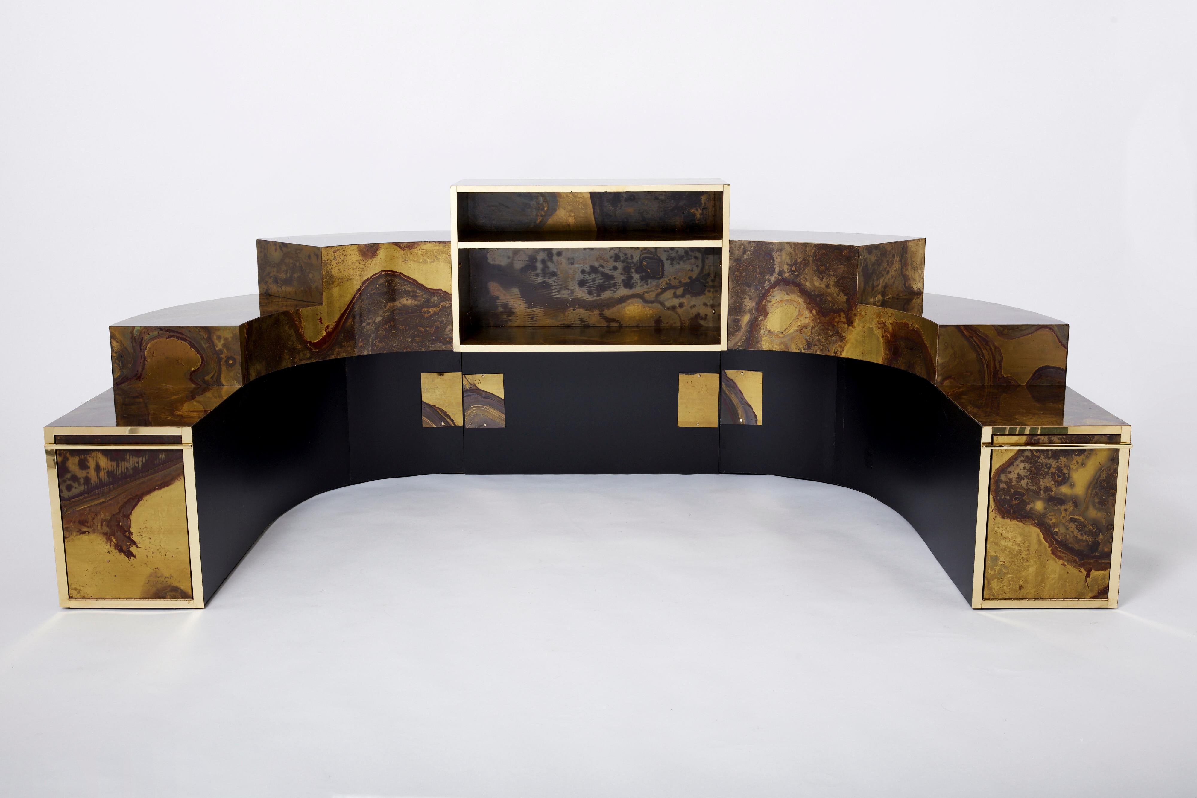 Unique Isabelle Richard Faure Oxidized Brass Velvet Sofa Bed, 1970s For Sale 4