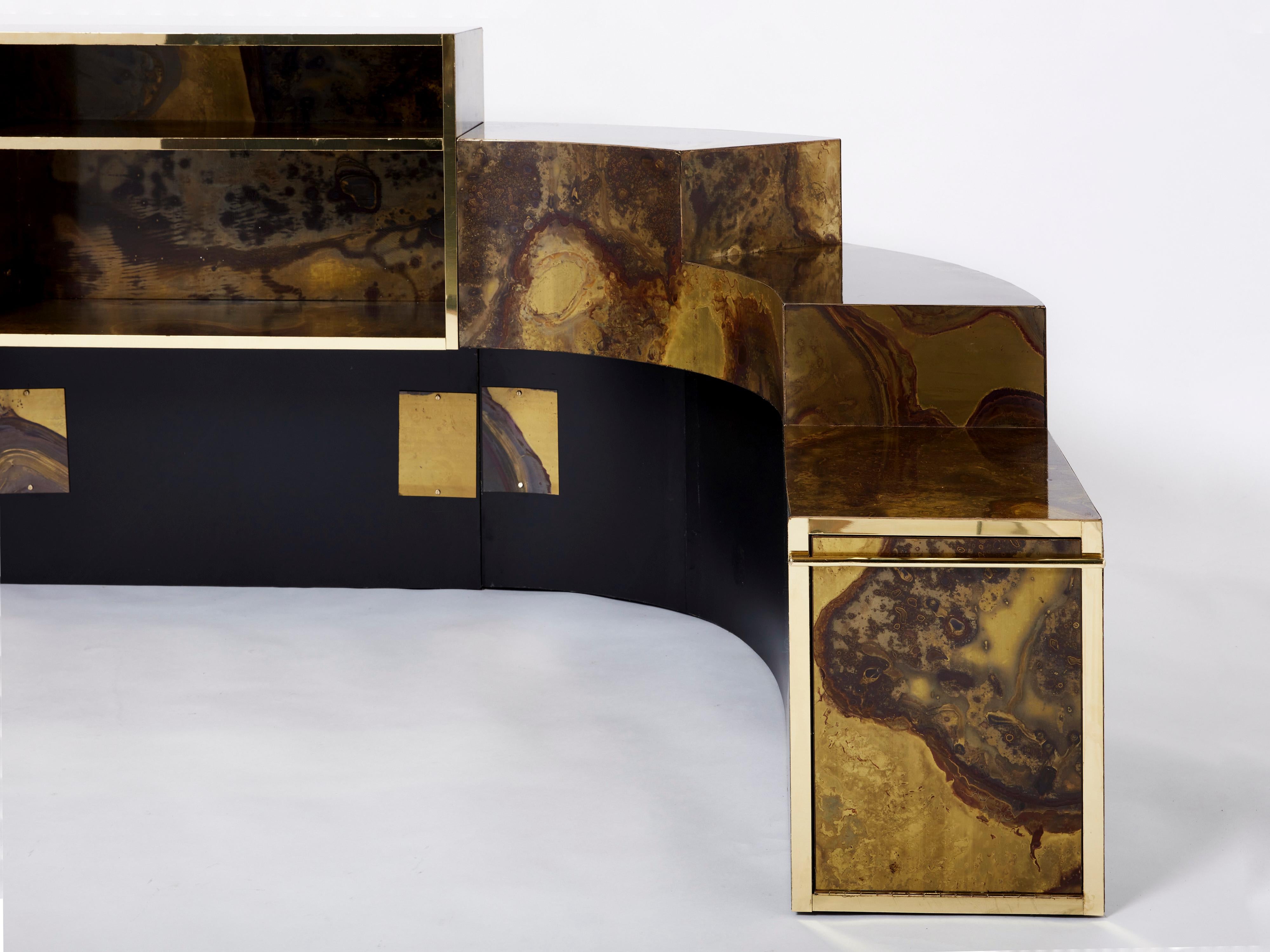 Unique Isabelle Richard Faure Oxidized Brass Velvet Sofa Bed, 1970s For Sale 9
