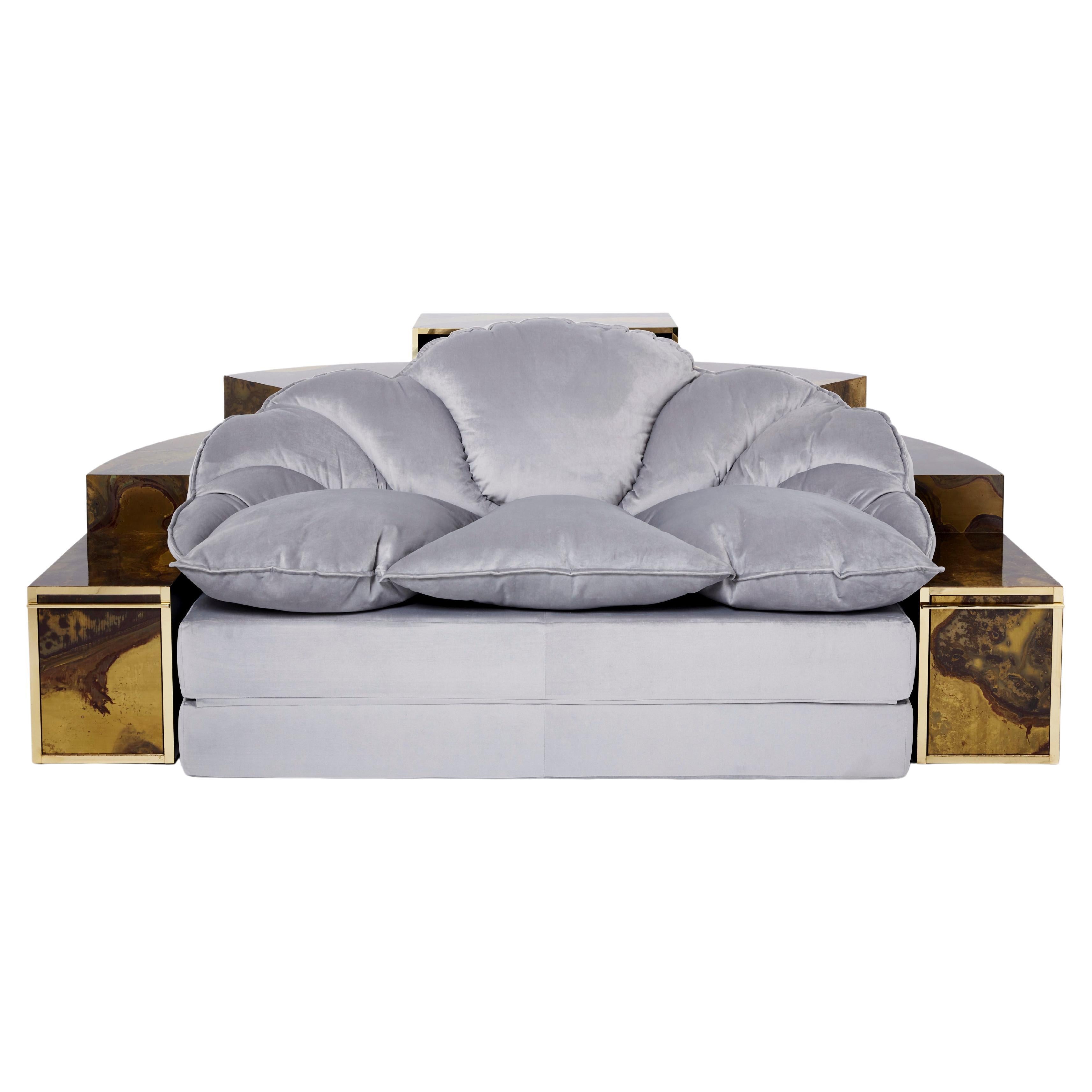 Unique Isabelle Richard Faure Oxidized Brass Velvet Sofa Bed, 1970s For Sale
