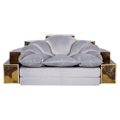 Vintage Unique Isabelle Richard Faure Oxidized Brass Velvet Sofa Bed, 1970s