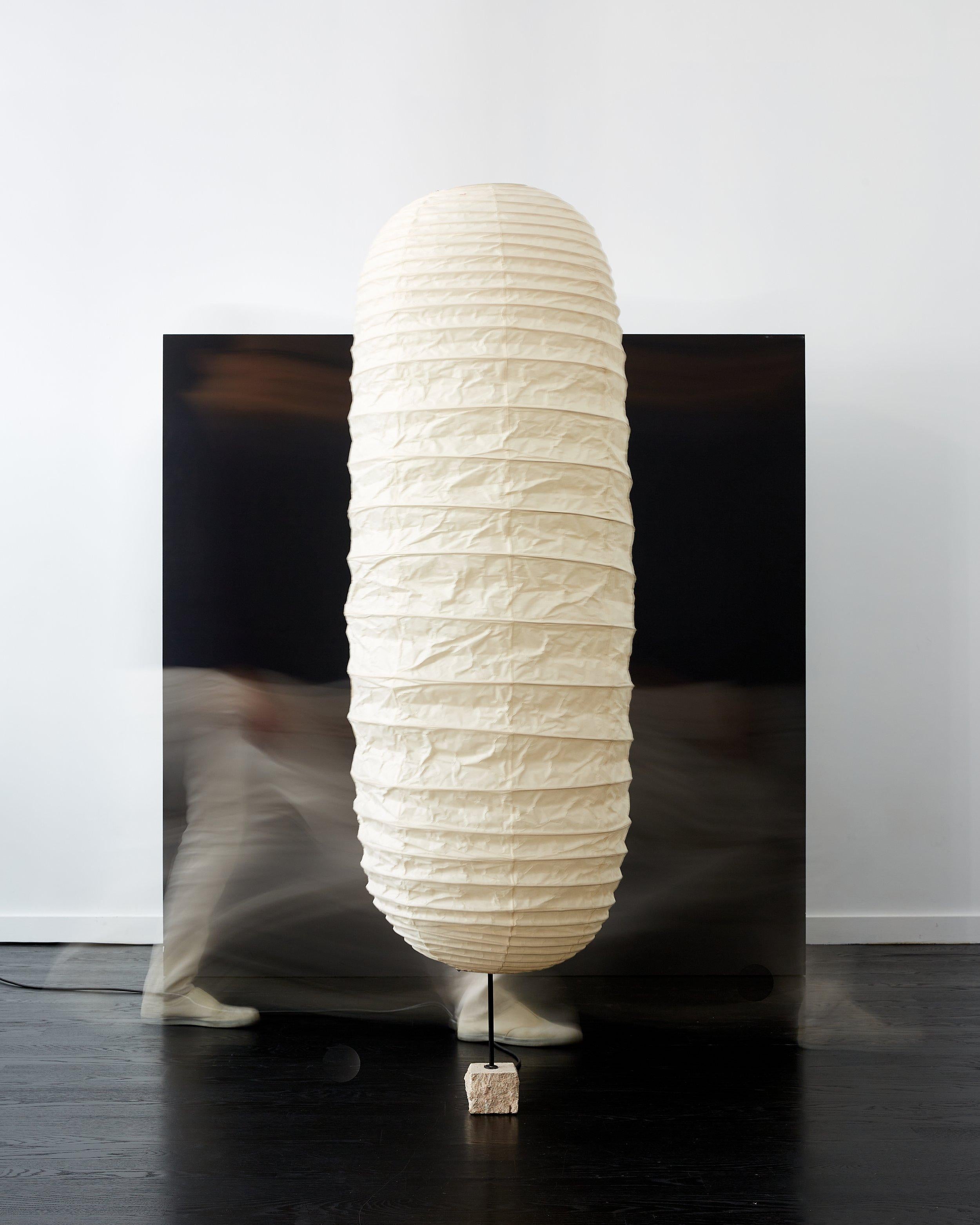 Mid-Century Modern Unique Isamu Noguchi Akari Light Sculpture 32N With Ligurian Stone Base