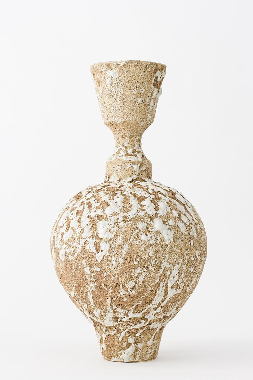 Unique isolated n.25 vase by Raquel Vidal and Pedro Paz.
Dimensions: Ø 23 x 43 cm
Materials: Hand-sculpted, glazed pottery.

The pieces are hand built white stoneware with grog, and brushed with experimental glazes mix and textured surface,