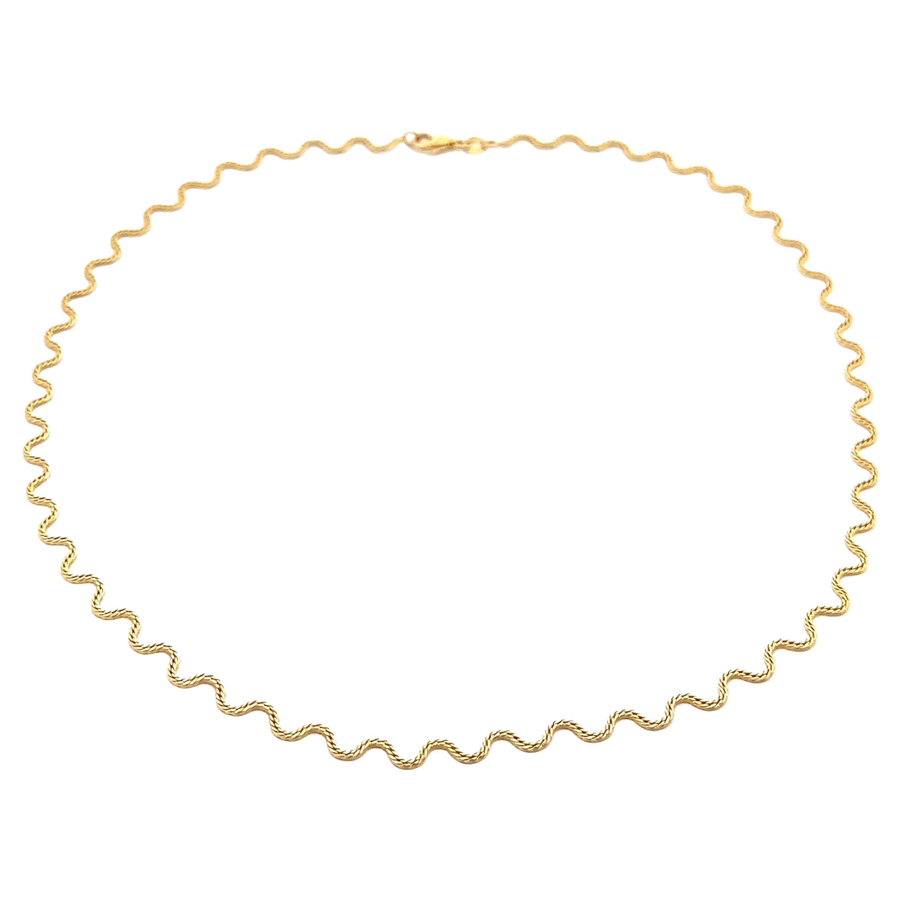 Unique Italian 14k Yellow Gold 16" Fancy Wavy Chain Necklace Lobster Claw Clasp