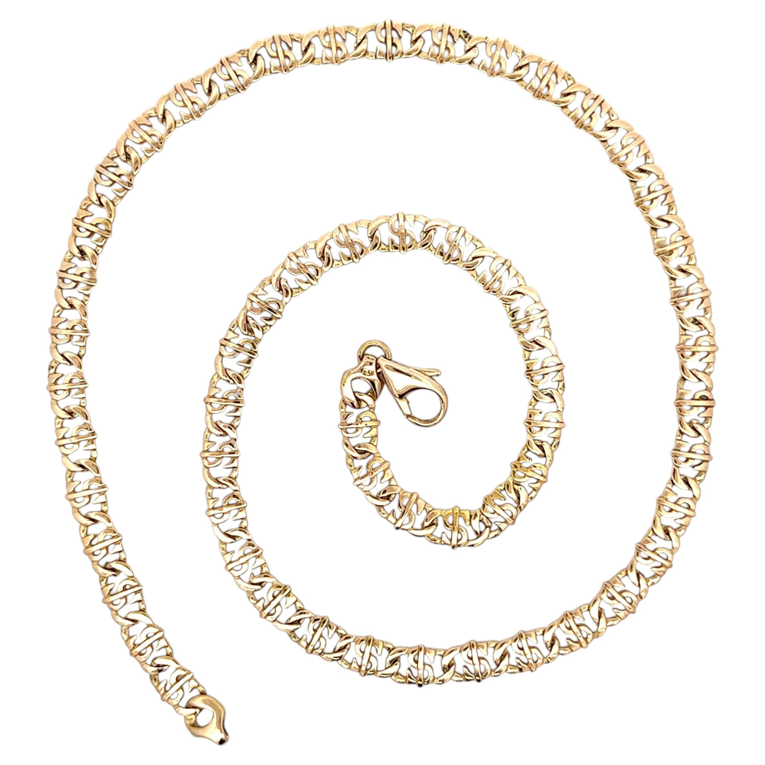 Unique Italian 14k Yellow Gold 20" 6.6mm Wide Dollar Sign Link Chain Necklace For Sale