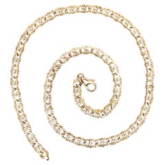 Unique Italian 14k Yellow Gold 20" 6.6mm Wide Dollar Sign Link Chain Necklace