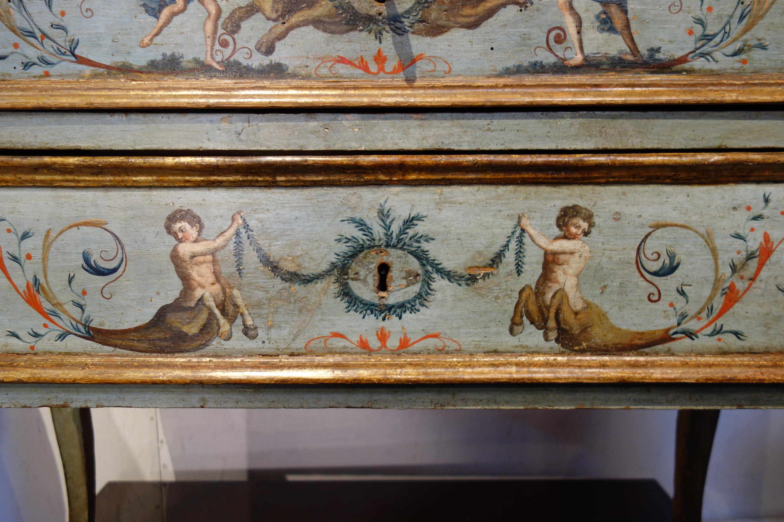 Unique Italian 18th Century Hand Painted Louis XV Commode Cassone Marchigiano For Sale 7