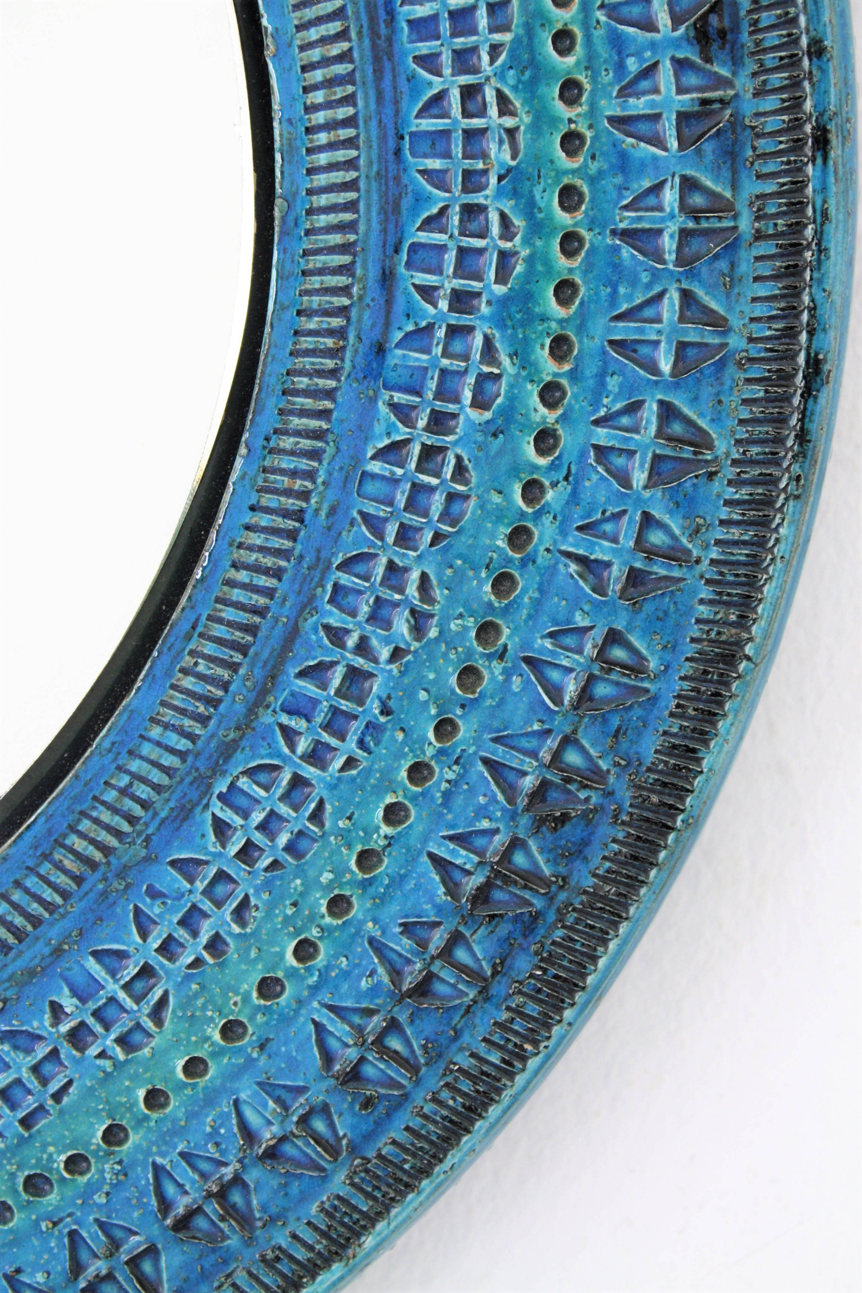 Unique Italian 1960s Bitossi Rimini Blue Glazed Ceramic Mirror by Aldo Londi 3