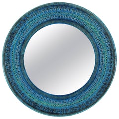 Unique Italian 1960s Bitossi Rimini Blue Glazed Ceramic Mirror by Aldo Londi