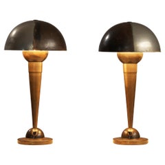 Unica coppia di lampade da tavolo Art Deco italiane in ottone e bronzo