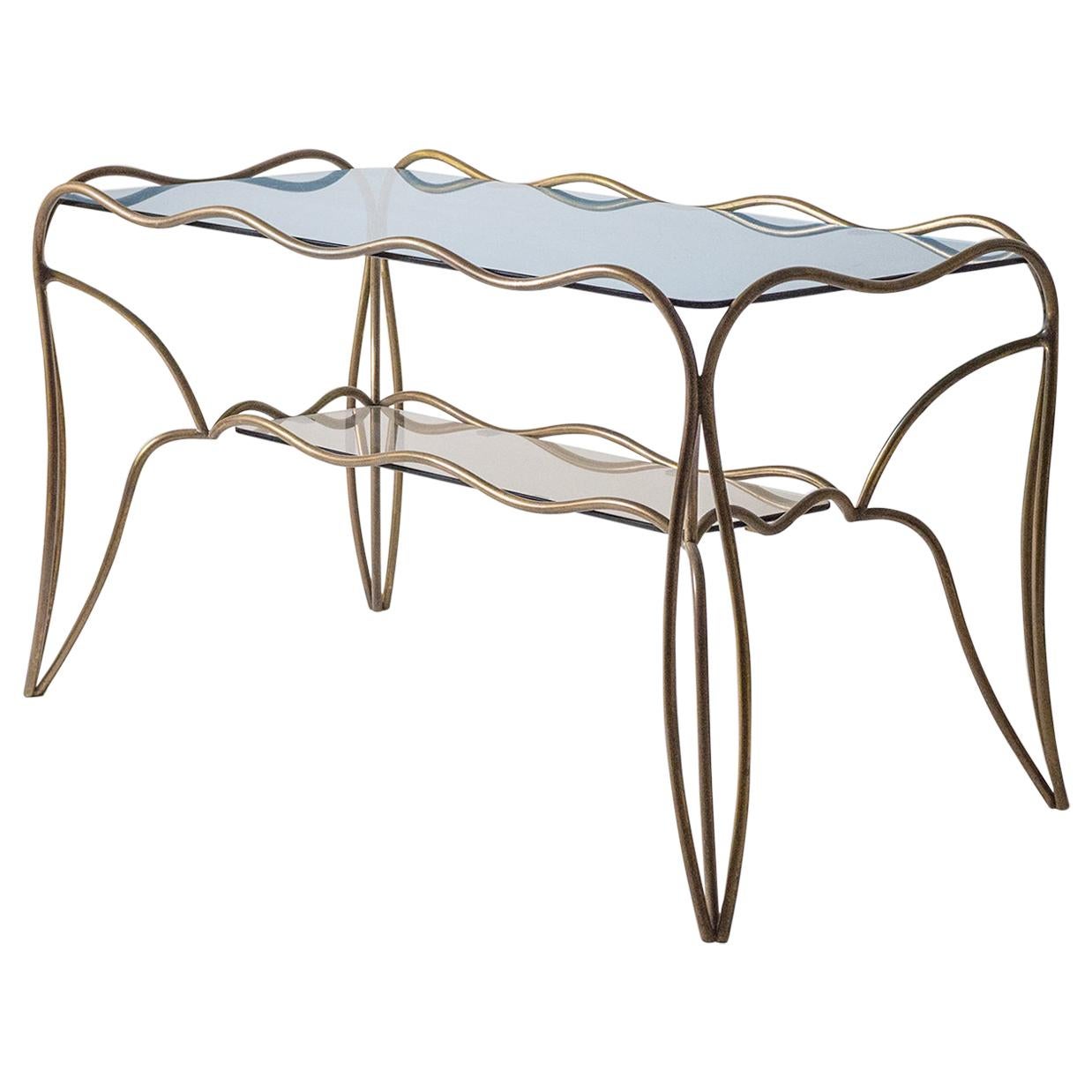 Unique Italian Brass and Colored Glass Cocktail Table, 1950s