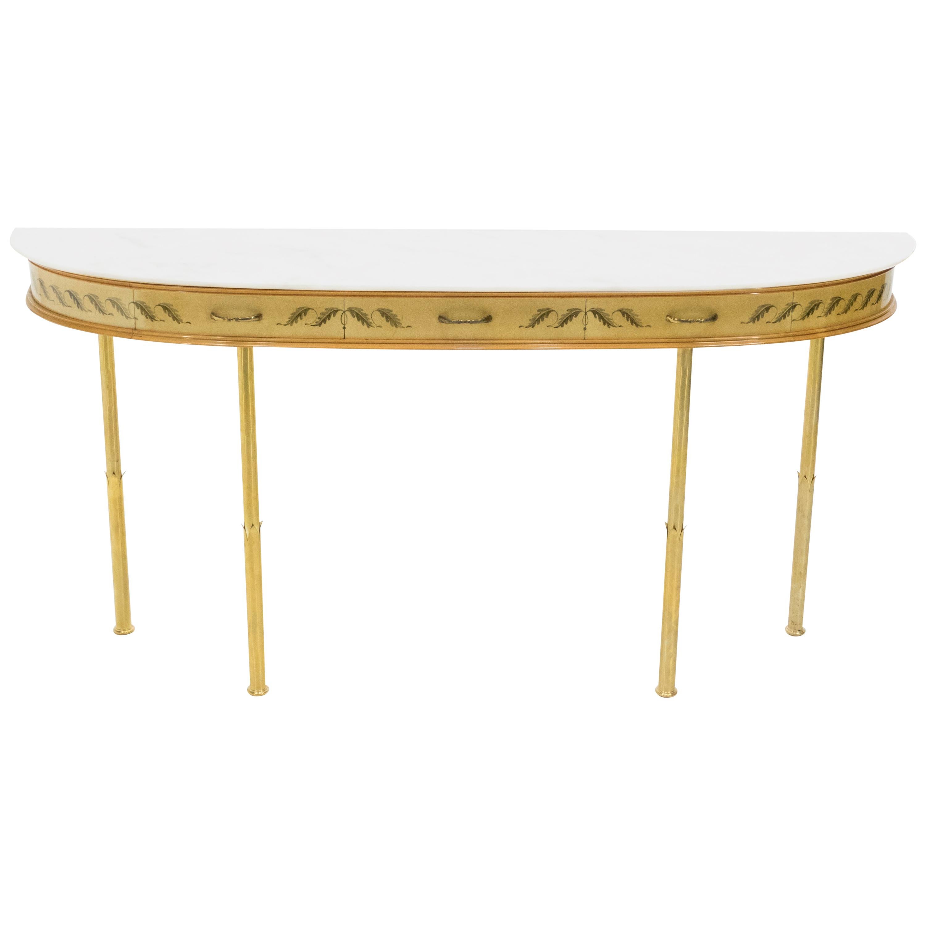 Unique Italian Brass Goatskin Marble Console Table by Giuseppe Anzani