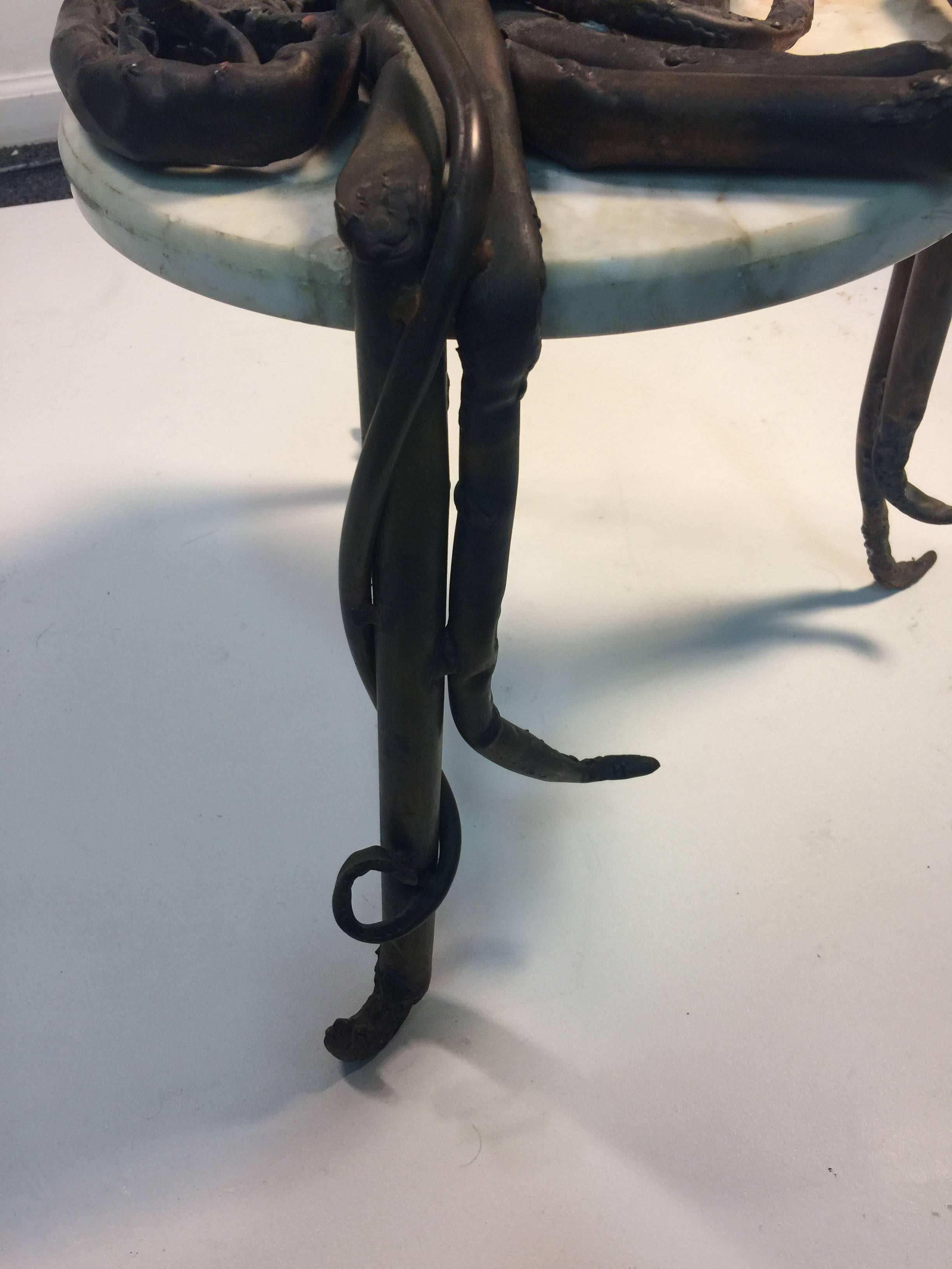 Forged Unique Italian Brutalist Metal Octopus Table For Sale