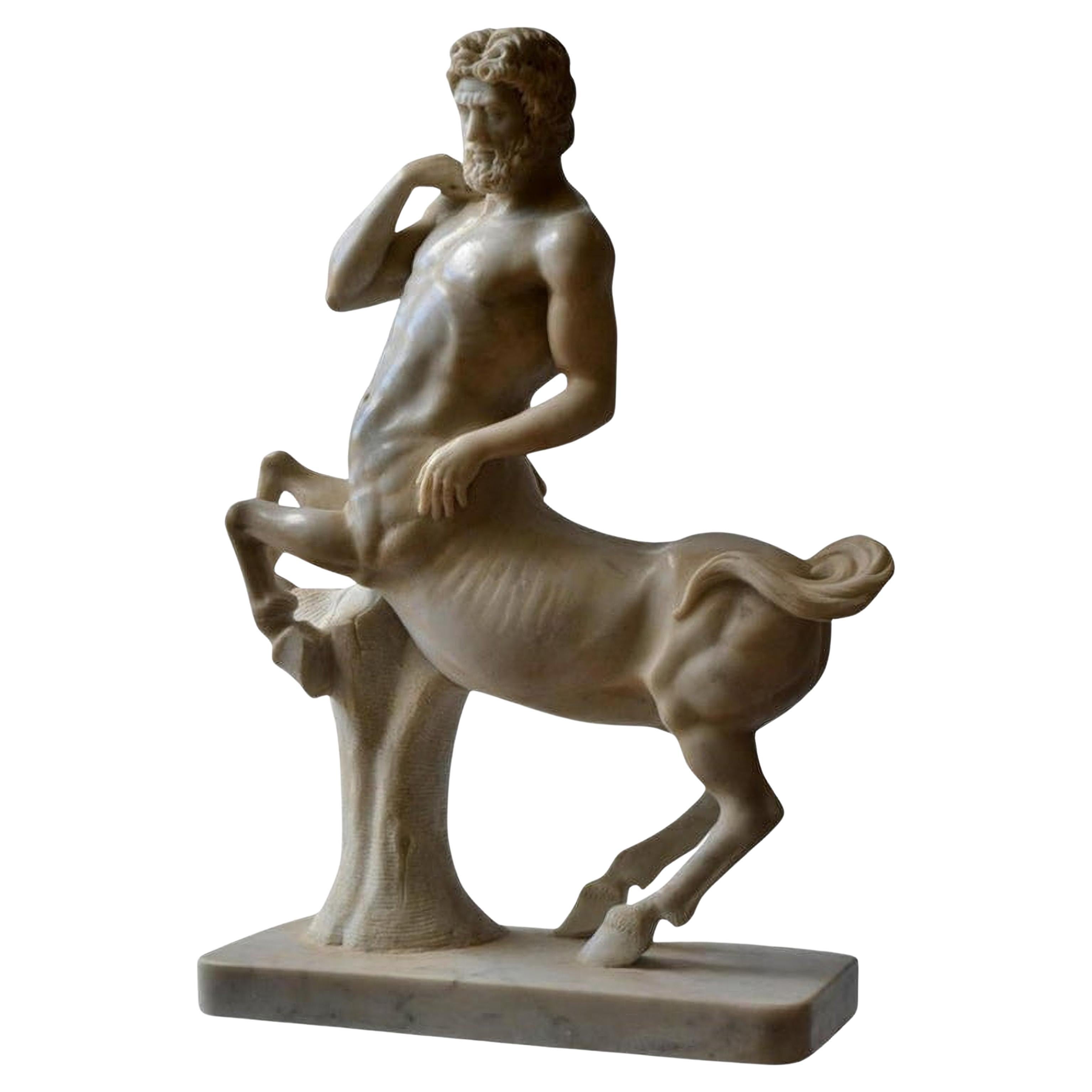 Unique Italian Centaur Sculpture Carved in Carrara Marble Early 20th Century