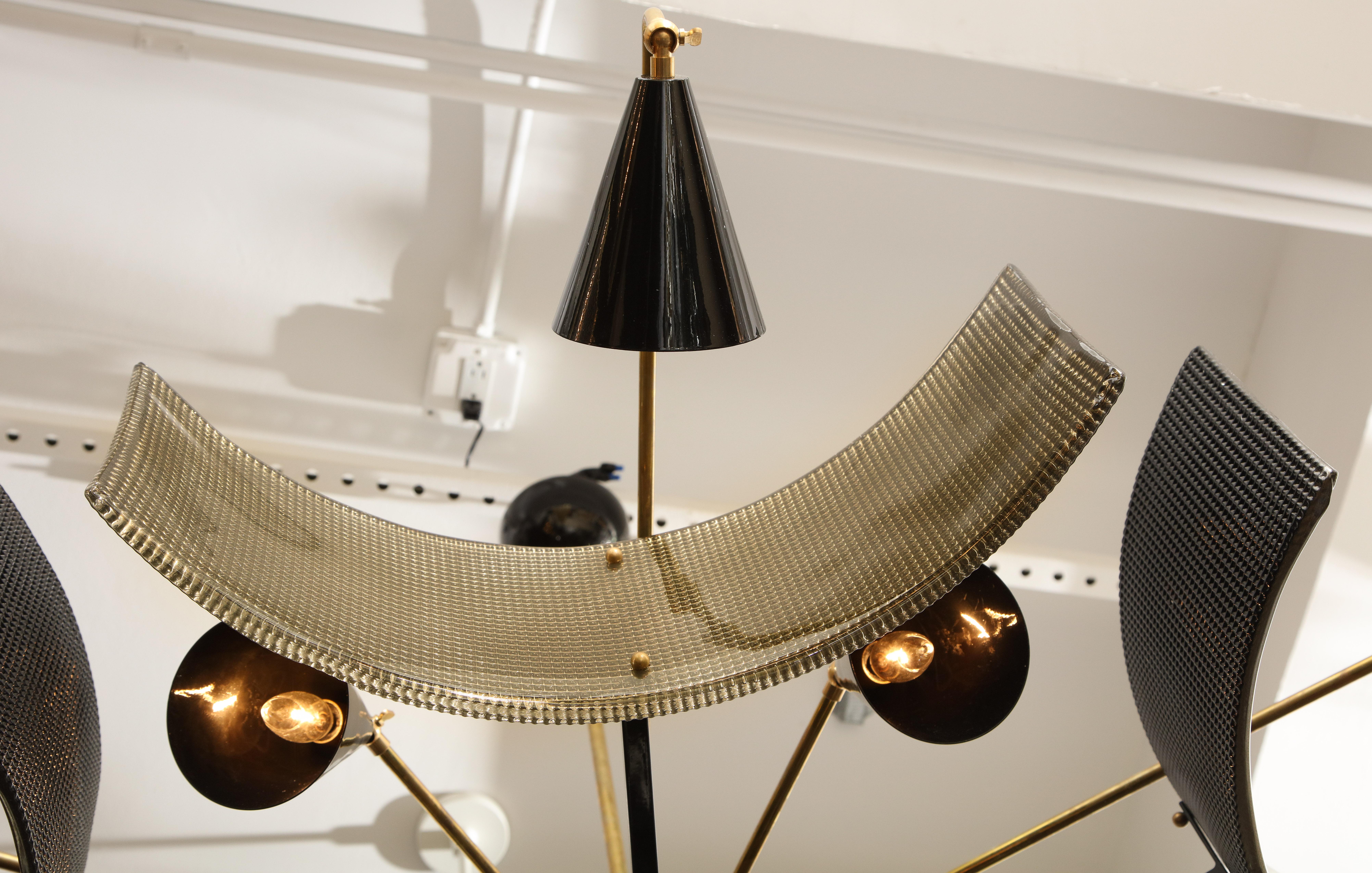 Brass and Black Metal with Smoked Murano Glass Shields Chandelier, Italy, 2019 2