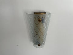 Unique Italian Design Brass & Curved Glass Cinema Lobby Wall Lamp, 1950s, Italy