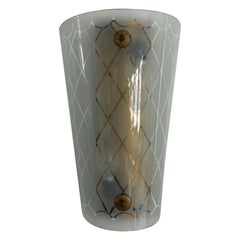 Unique Italian Design Brass & Curved Glass Cinema Lobby Wall Lamp, 1950s, Italy