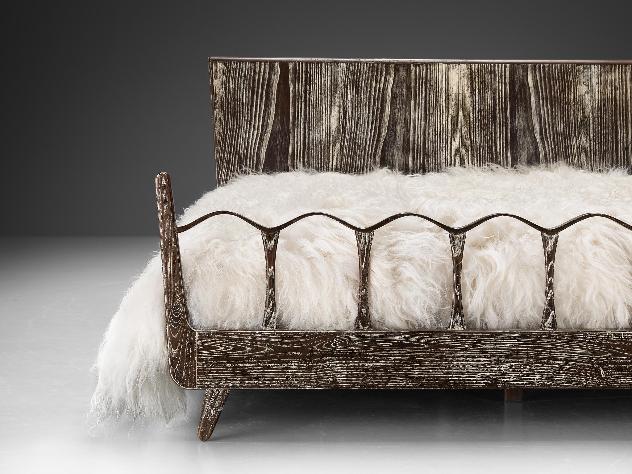 Rustic Unique Italian Double Bed in Cerused Chestnut For Sale