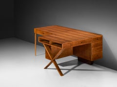 Unique Italian Duo Desk in Walnut with Marquetry