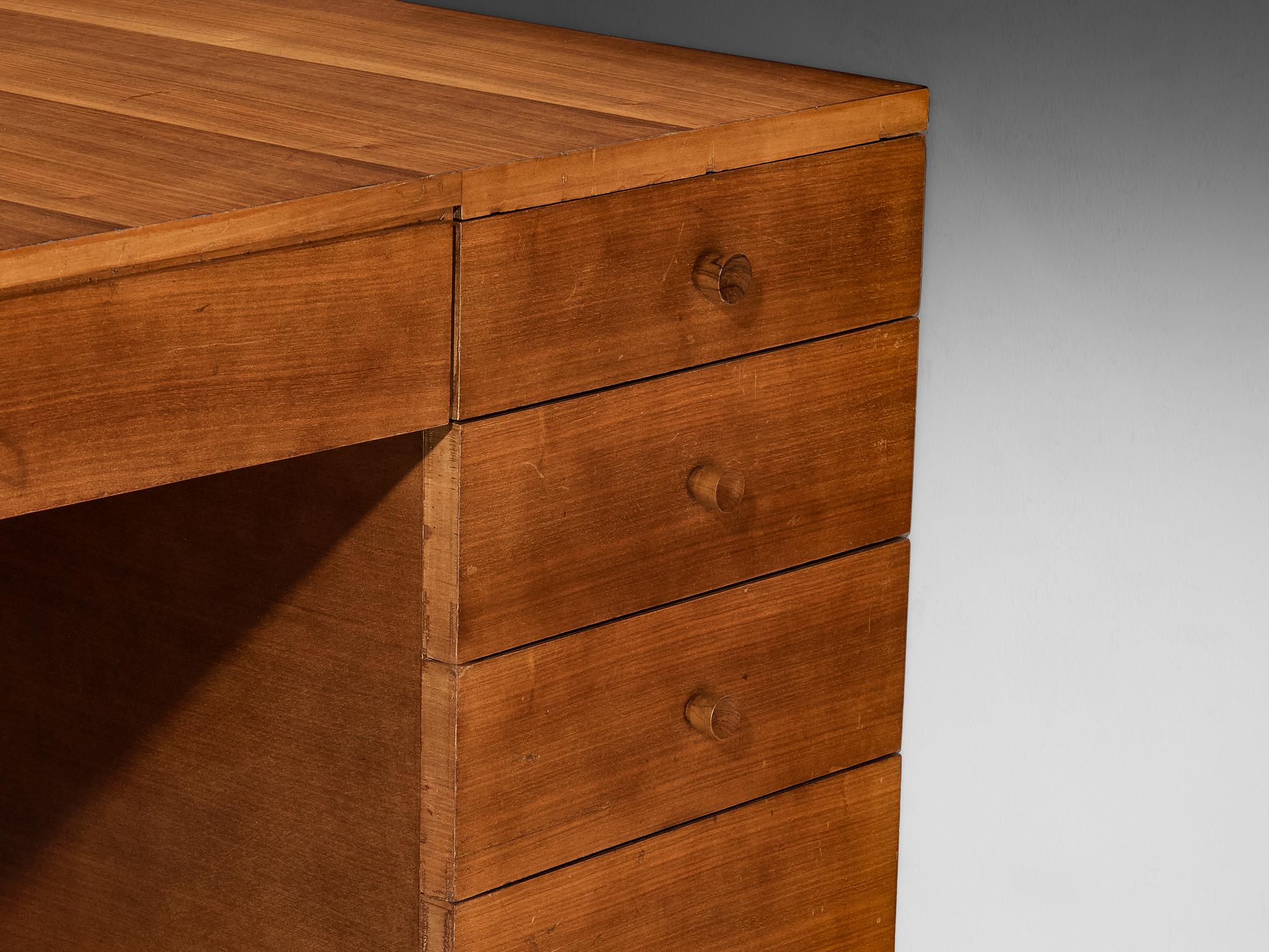 Unica scrivania doppia italiana con scaffale a muro in noce con intarsio in vendita 2