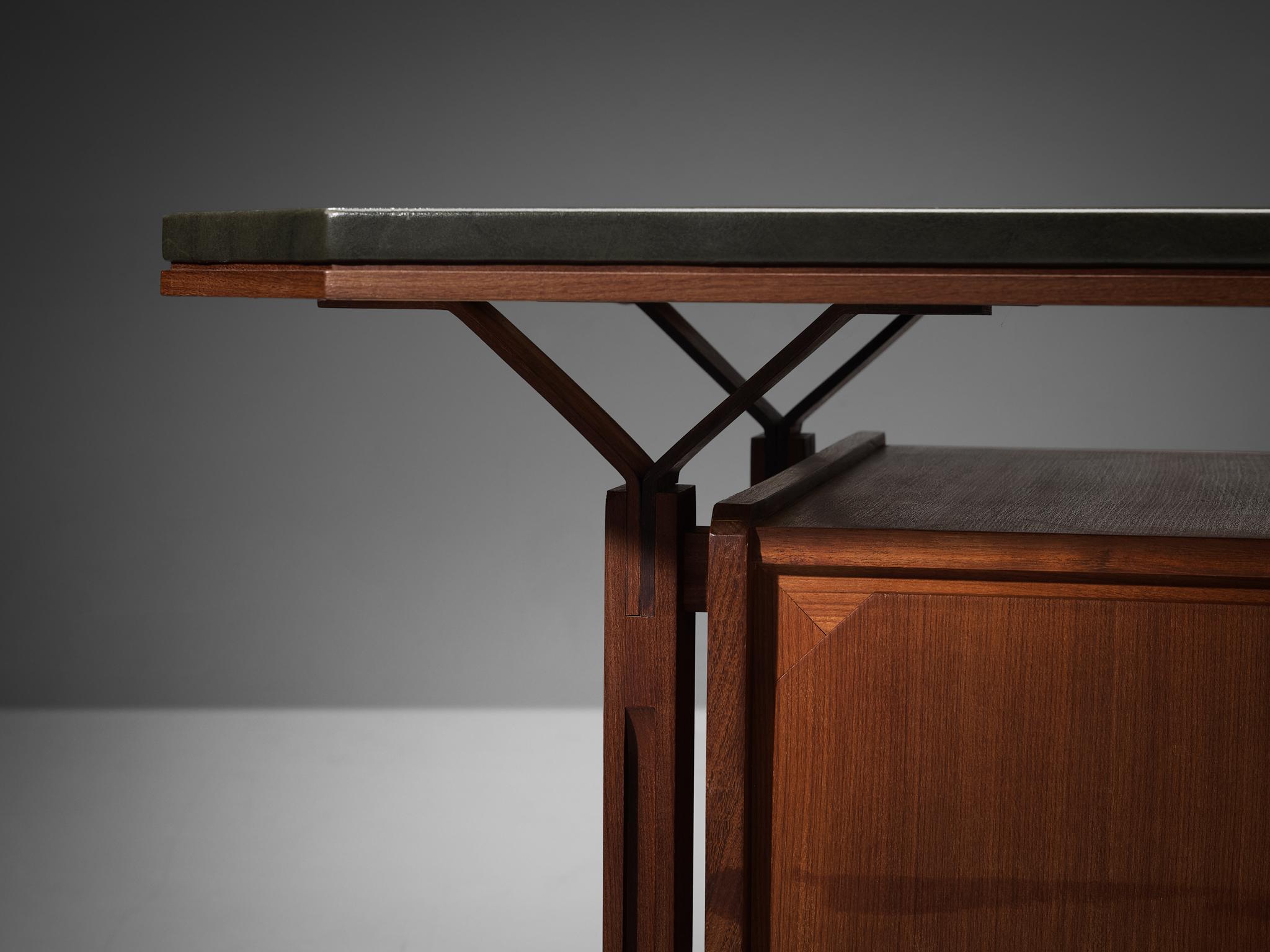 Brass Unique Italian Free Standing Desk in Teak