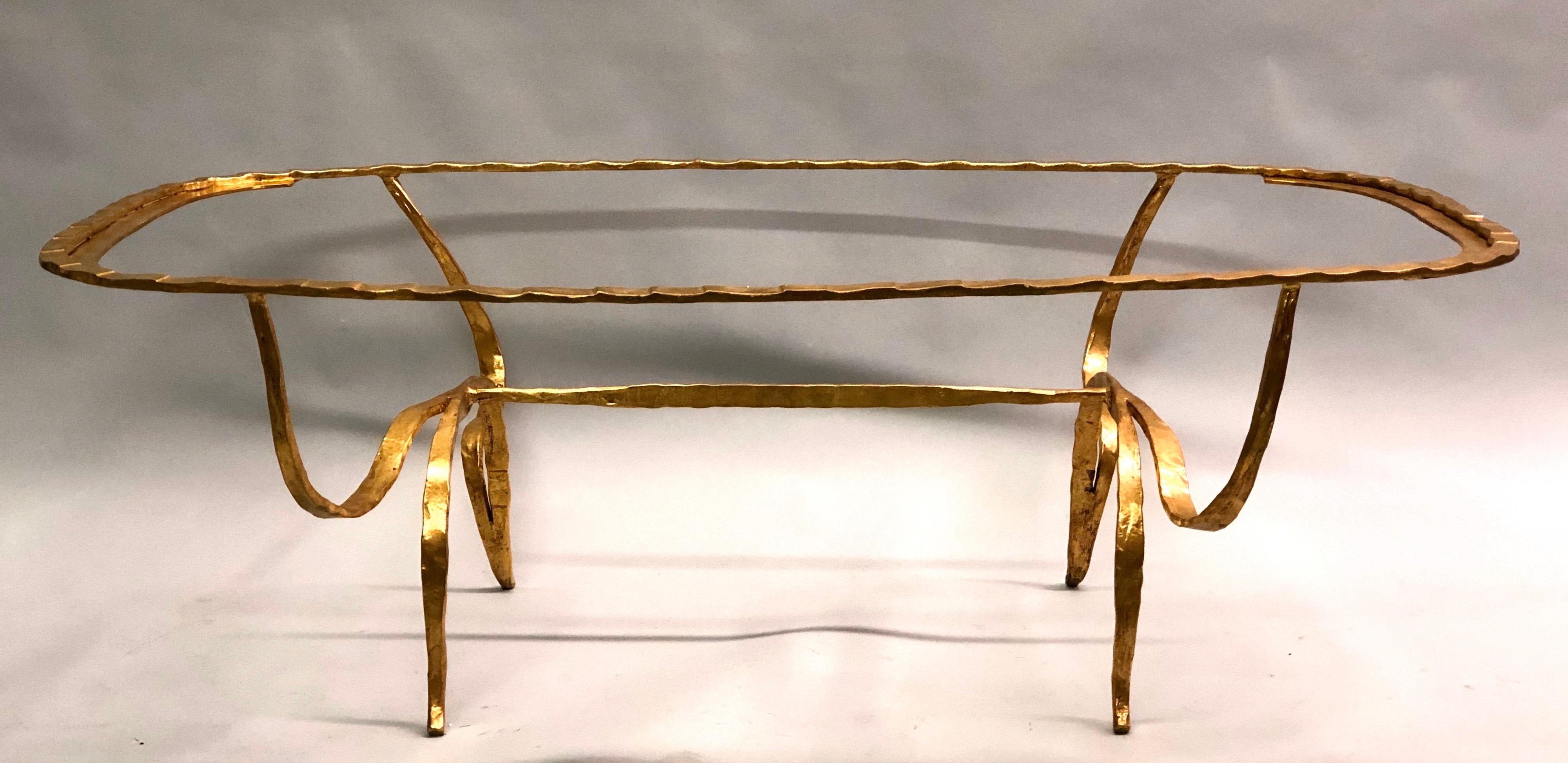 Mid-Century Modern Unique Italian Gilt and Forged Iron Coffee Table by Sculptor, Giovanni Banci