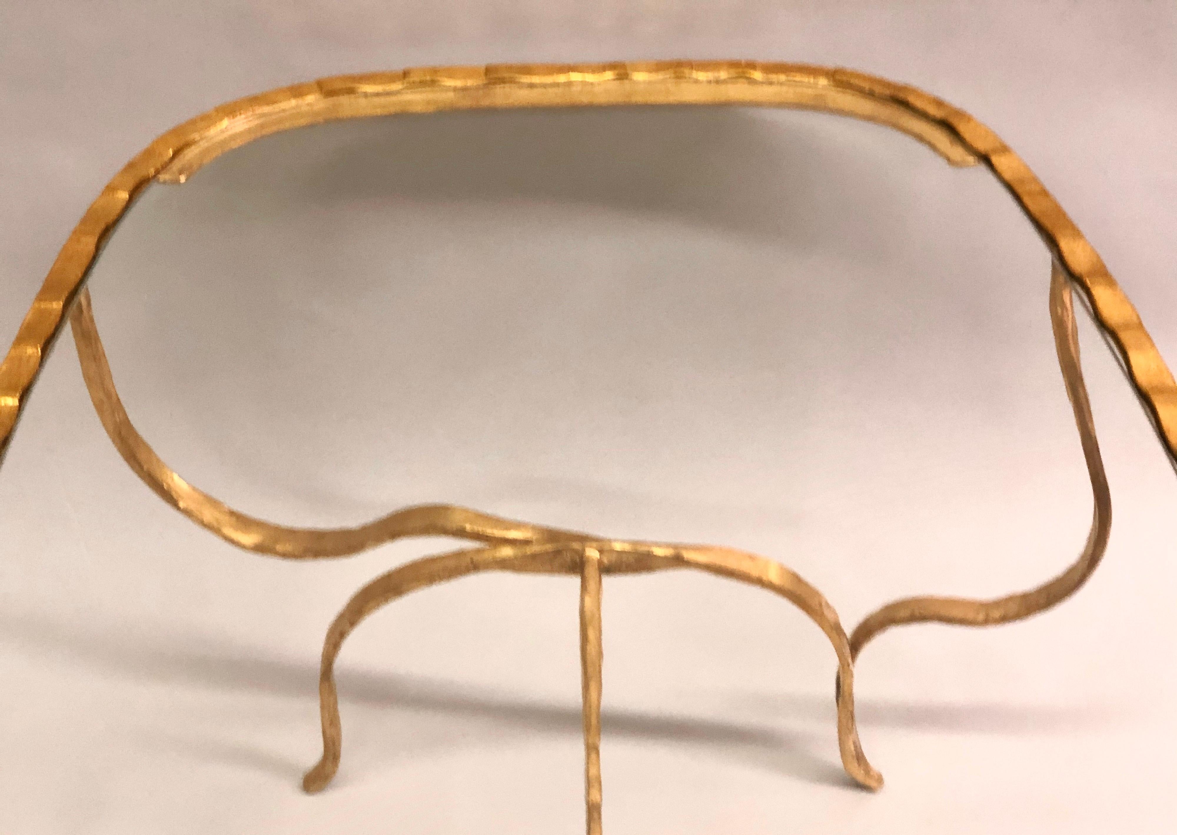 Glass Unique Italian Gilt and Forged Iron Coffee Table by Sculptor, Giovanni Banci