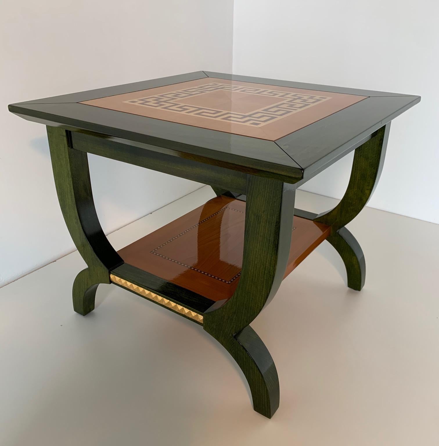 Mid-Century Modern Table basse italienne unique en aniline verte et érable en vente