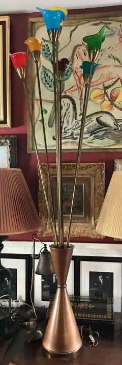 Unique Italian Hand Blown Glass «Calla» Floor Lamp, Angelo Lelii, 1950