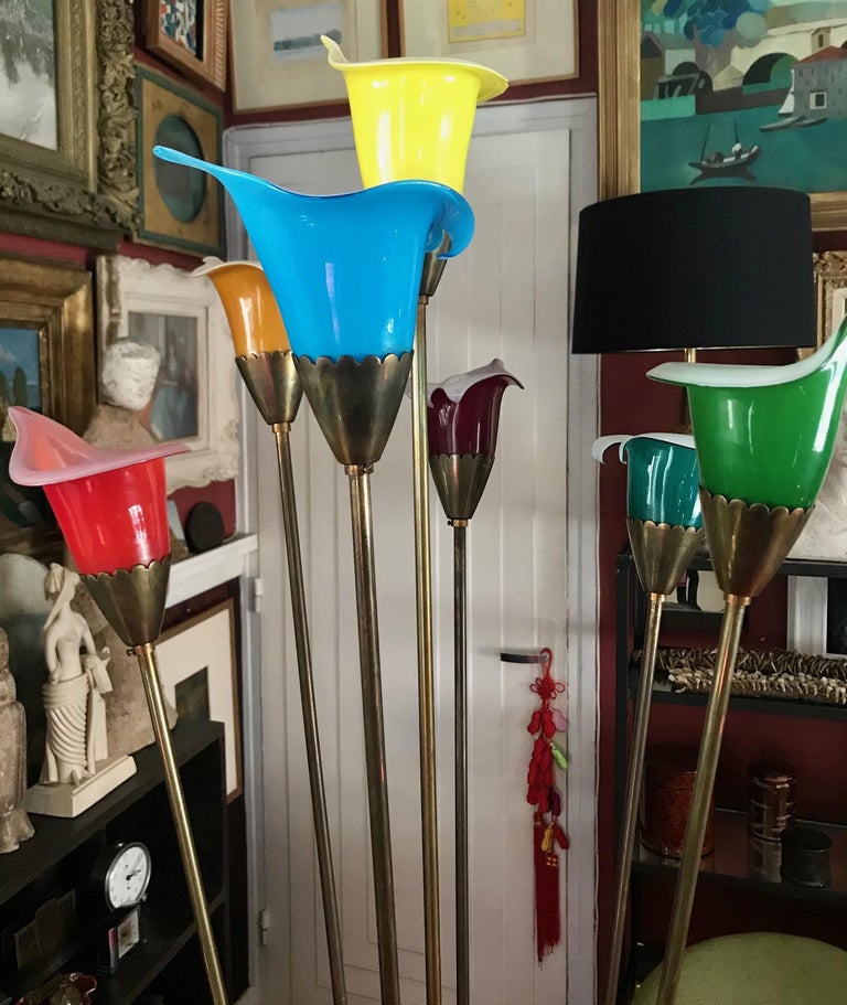 Unique Italian Hand Blown Glass «Calla» Floor Lamp, Angelo Lelii, 1950