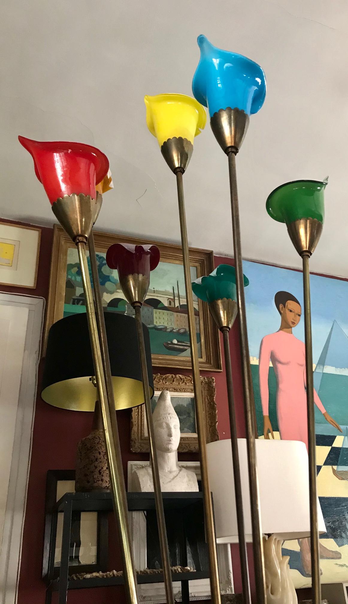 Unique Italian Hand Blown Glass «Calla» Floor Lamp, Angelo Lelii, 1950 In Good Condition For Sale In Saint-Ouen, FR