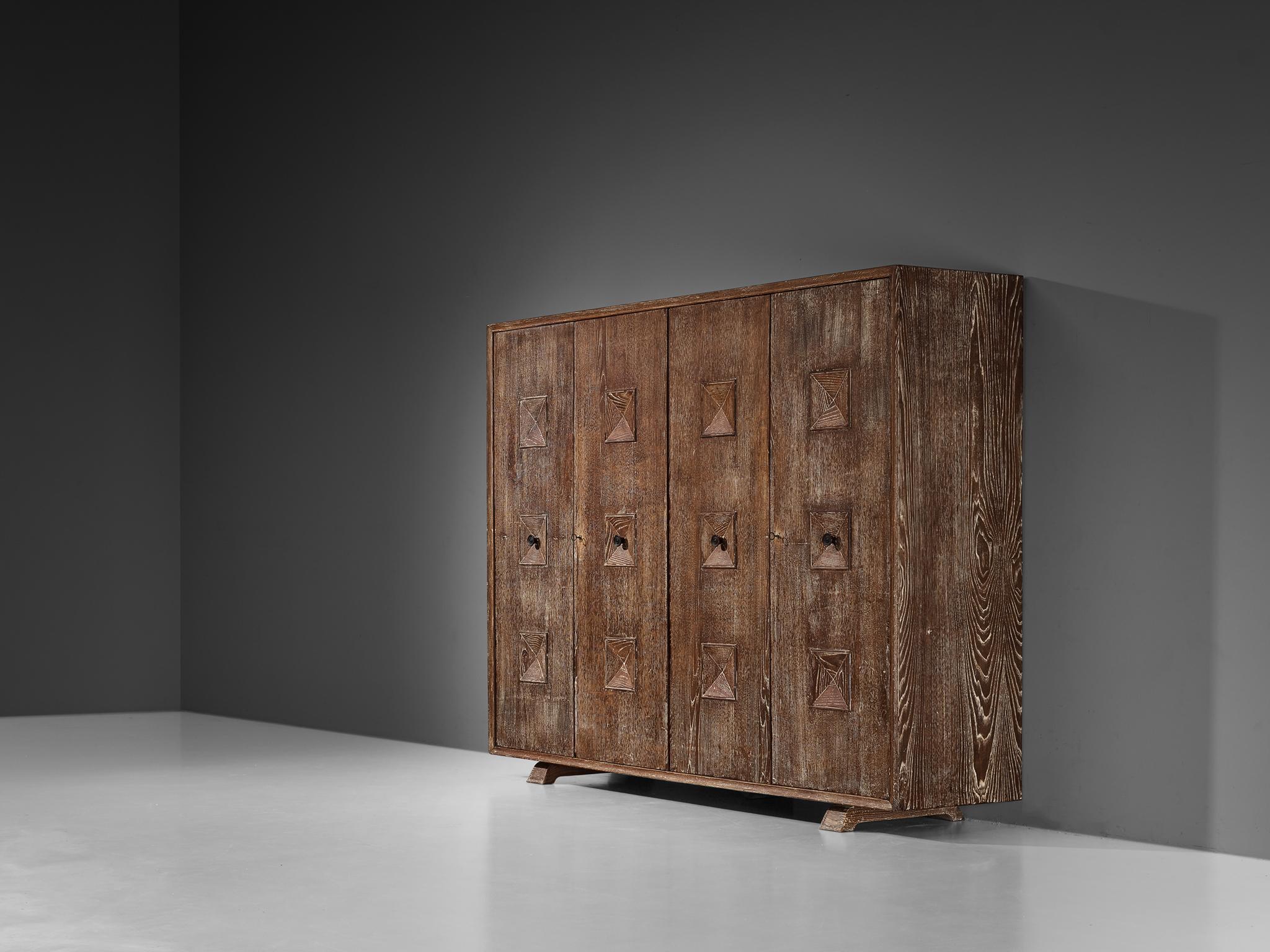 Mid-20th Century Unique Italian Highboard in Cerused Chestnut