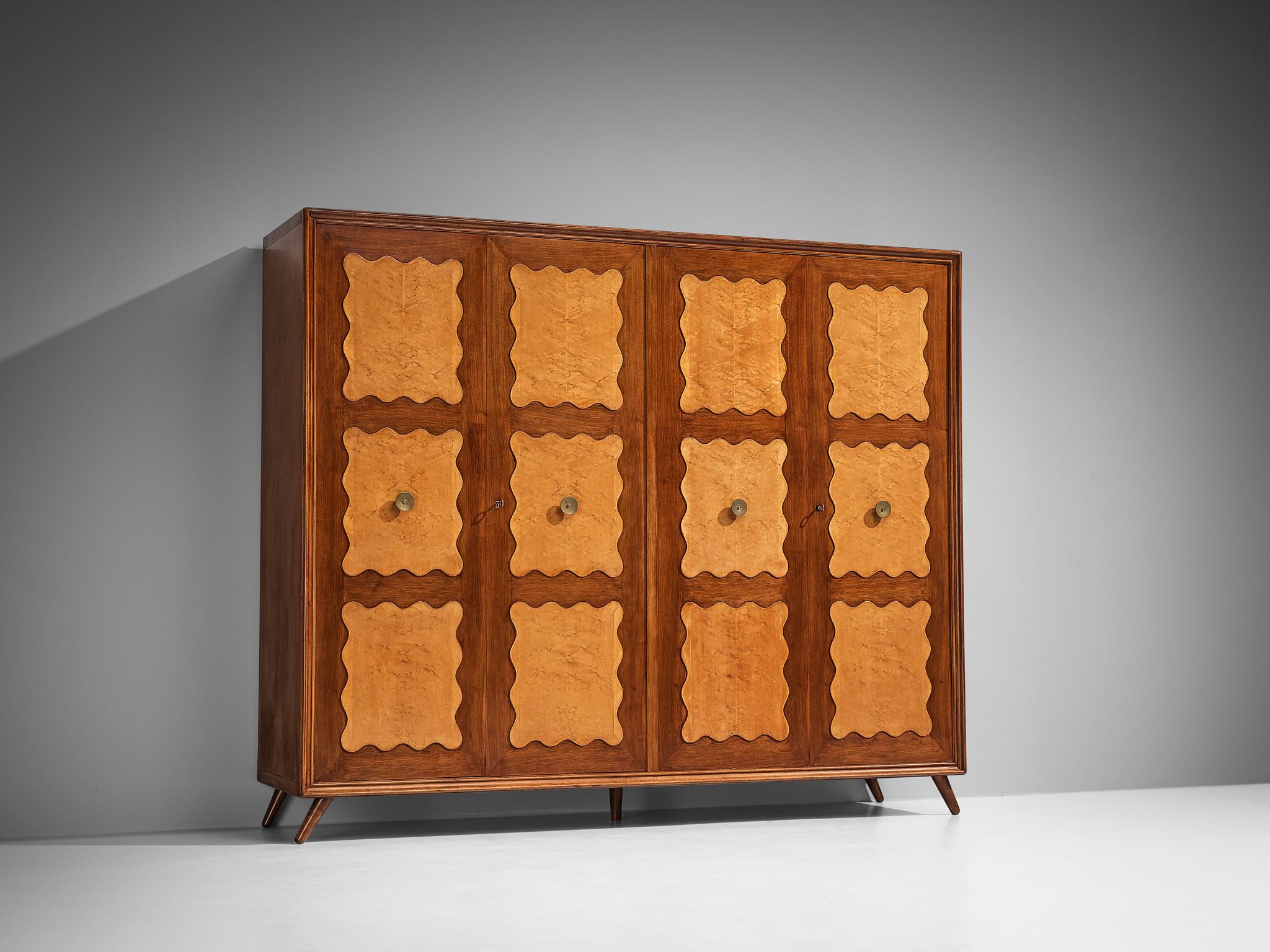 20th Century Unique Italian Highboard in Walnut and Birch with Carved Scalloped Front  For Sale