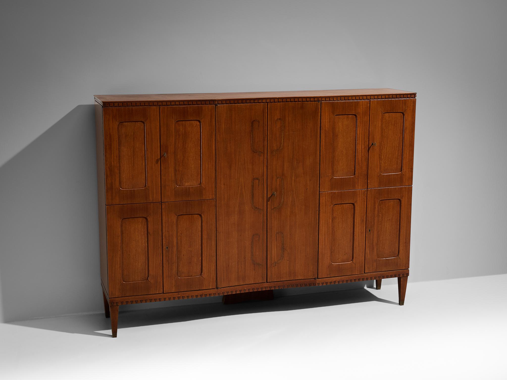 Unique Italian Highboard with Illuminated Interior in Mahogany and Brass  For Sale 7