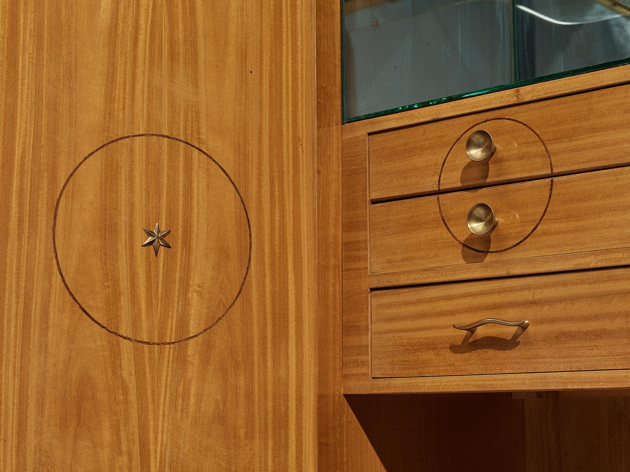 Unique Italian Highboard with Illuminated Interior in Mahogany and Brass 1