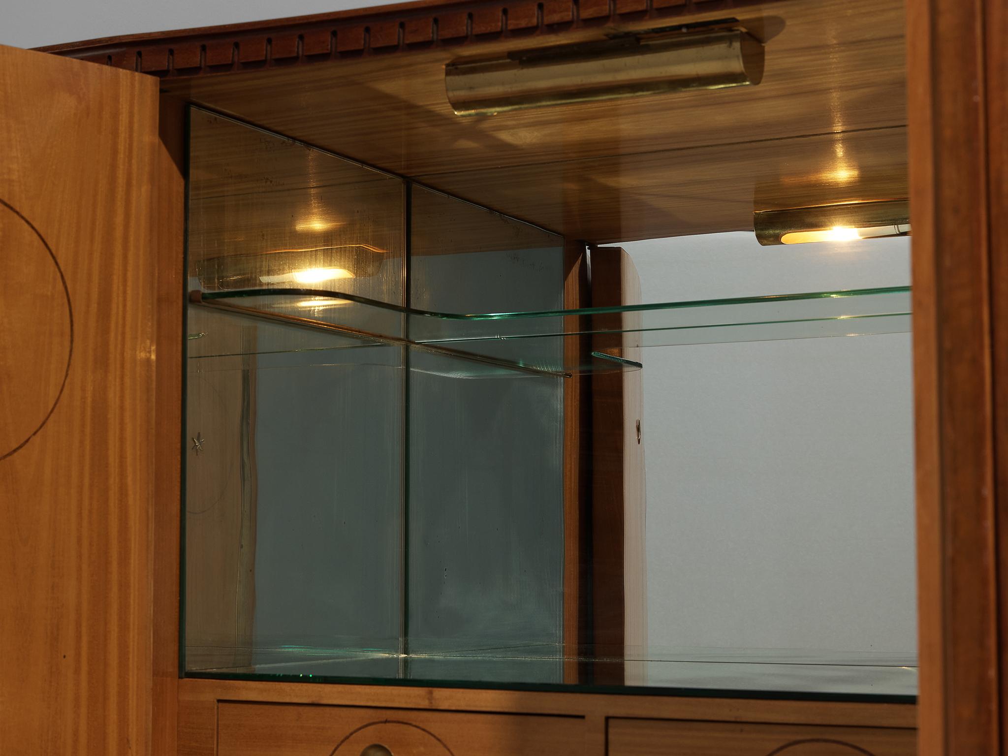 Unique Italian Highboard with Illuminated Interior in Mahogany and Brass 2